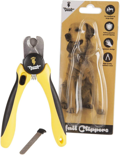 Professional Dog Nail Clippers with Safety Guard & File, Medium-Large Yellow Dog Toenail Trimmer