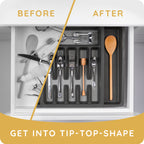 Expandable Plastic Kitchen Drawer Organizer for Silverware & Utensils, Cutlery Tray with Grooved Dividers