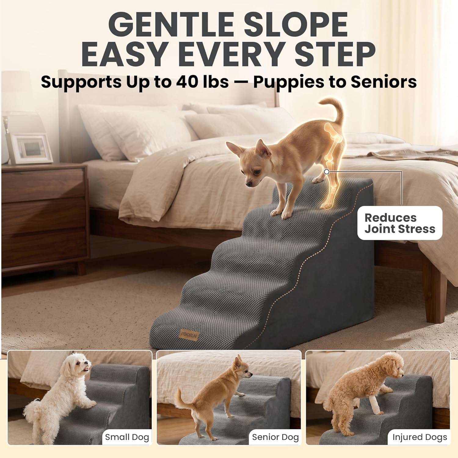 Dog Stairs for Small Dogs & Cats – 5-Step, 23" Non-Slip