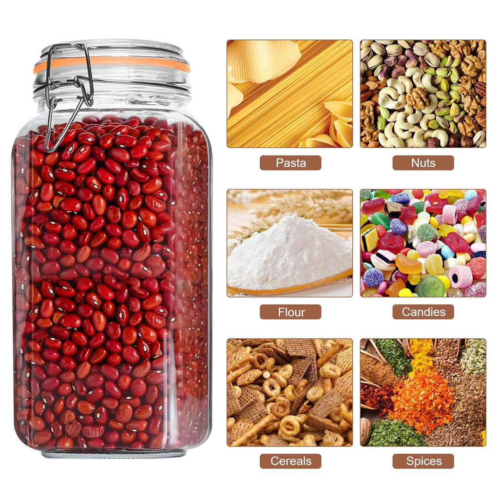 3-Pack 78oz Glass Jars with Airtight Lids, Large Clear Food Storage Canisters with Labels for Flour, Sugar, Pasta, Coffee & Cereals