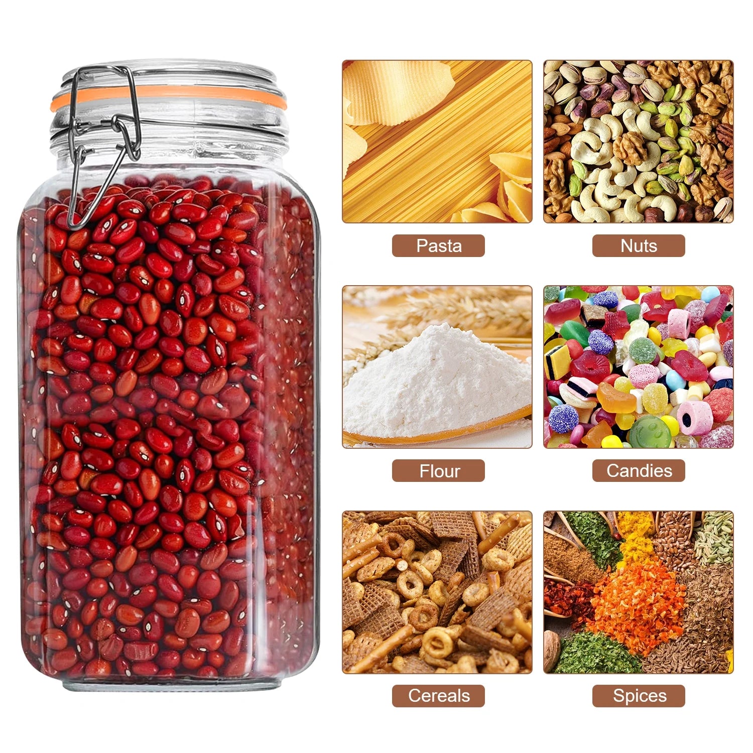 3-Pack 78oz Glass Jars with Airtight Lids, Large Clear Food Storage Canisters with Labels for Flour, Sugar, Pasta, Coffee & Cereals