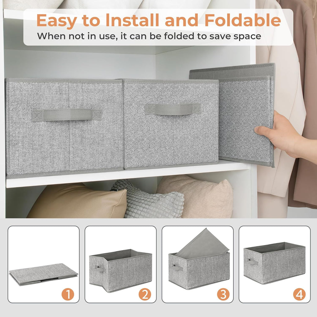 3-Pack Large Fabric Storage Bins with Handles, Collapsible Storage Boxes for Shelves & Closet Organization, Gray