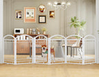 Folding Metal Dog Gate with Door, Freestanding Pet Fence
