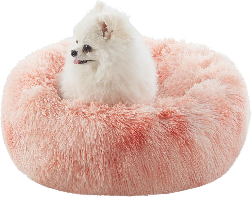 Donut Dog Bed for All Dogs Calming Plush Washable Round Bed 