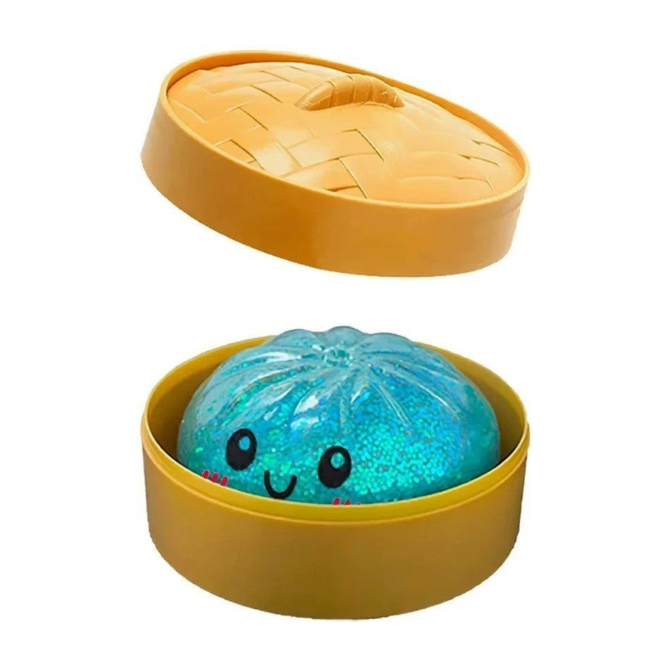 Colorful glitter bun dumpling squishy collectible for sensory play