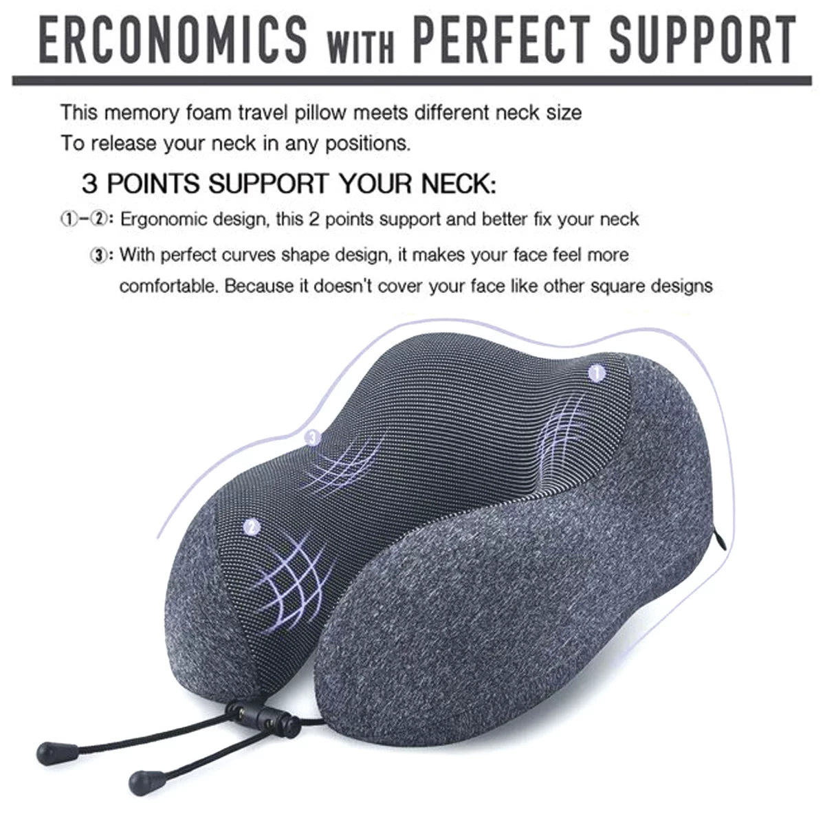 Memory Foam Travel Neck Pillow – U-Shaped Support with 3D Contoured Eye Mask, Earplugs & Travel Bag