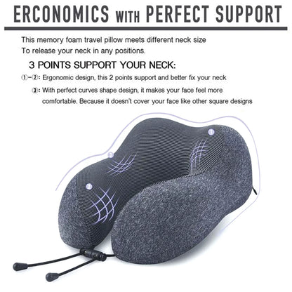 Memory Foam Travel Neck Pillow – U-Shaped Support with 3D Contoured Eye Mask, Earplugs & Travel Bag