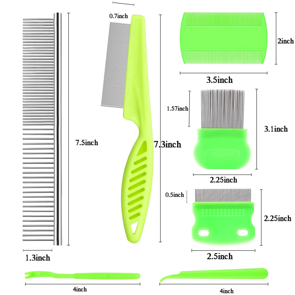 7 Pcs Pet Flea Lice Comb Dog Grooming Comb Stainless Steel Tick Combs Lice Remover Brush for Dog Cat