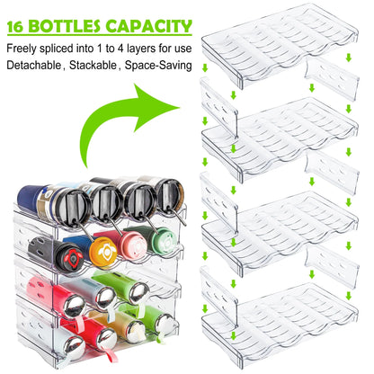 4-Pack Stackable Water Bottle Organizer, Plastic Cabinet & Fridge Storage Rack, Holds 16 Bottles, Kitchen & Pantry Cup Holder