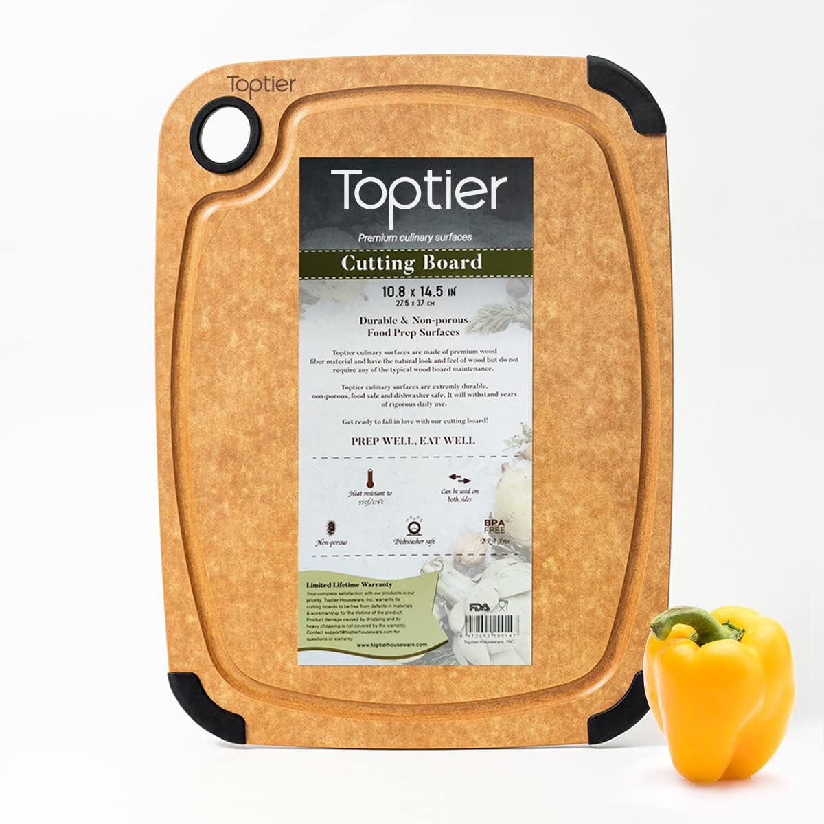 Small Eco-Friendly Wood Fiber Cutting Board, Non-Slip, Dishwasher Safe, Juice Grooves, BPA-Free, 11.5" x 9.25", Natural Slate