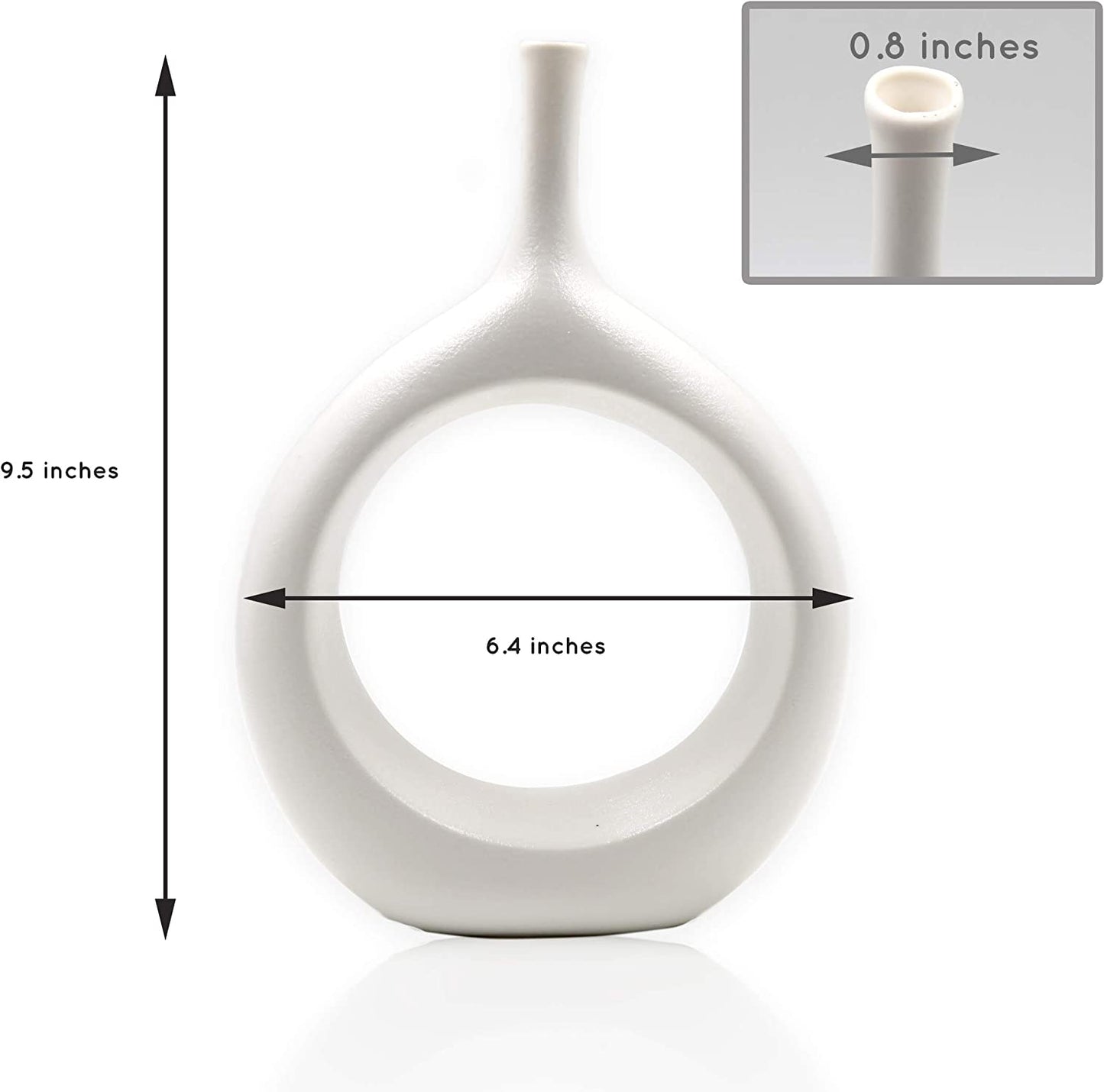 10" White Ceramic Vase for Modern Living Room, Bedroom, Kitchen Decor - Decorative Flower Vase