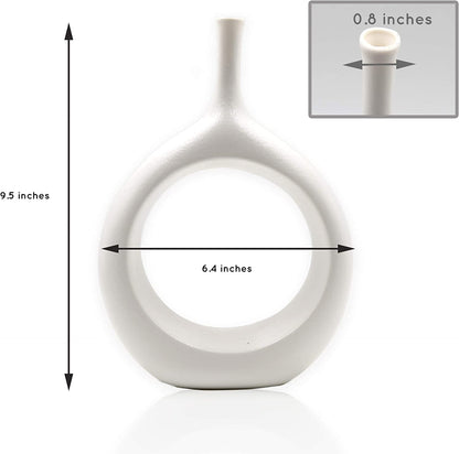 10" White Ceramic Vase for Modern Living Room, Bedroom, Kitchen Decor - Decorative Flower Vase