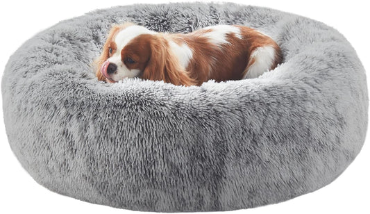 Donut Dog Bed for All Dogs Calming Plush Washable Round Bed 