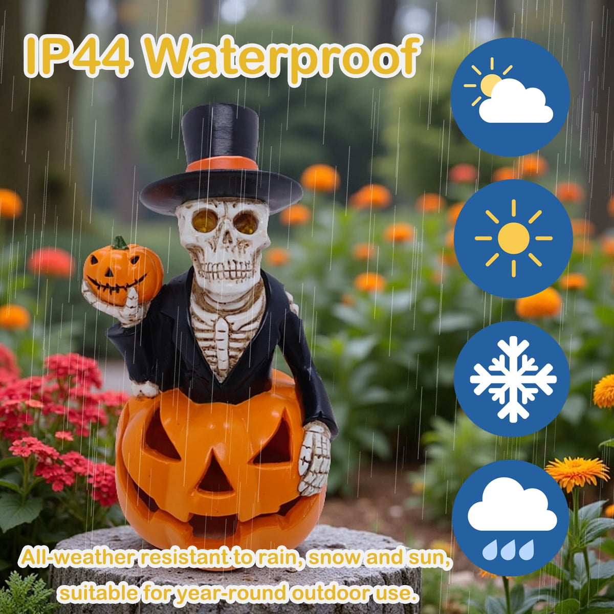 Solar powered Halloween skull and pumpkin outdoor decoration