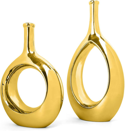 10" White Ceramic Vase for Modern Living Room, Bedroom, Kitchen Decor - Decorative Flower Vase