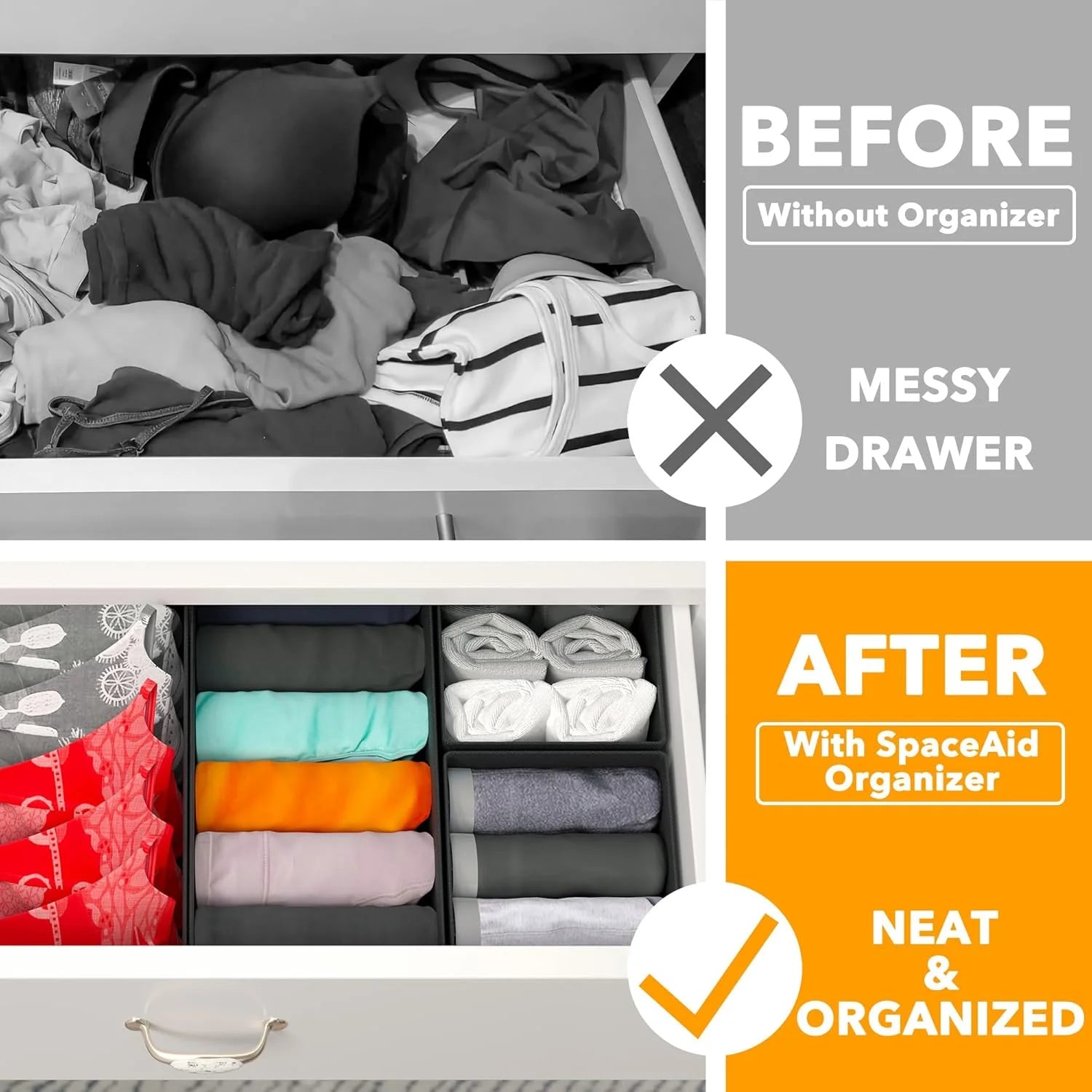 Drawer Organizer for Clothes, Dresser Drawer Organizer, 12 Pack, Black