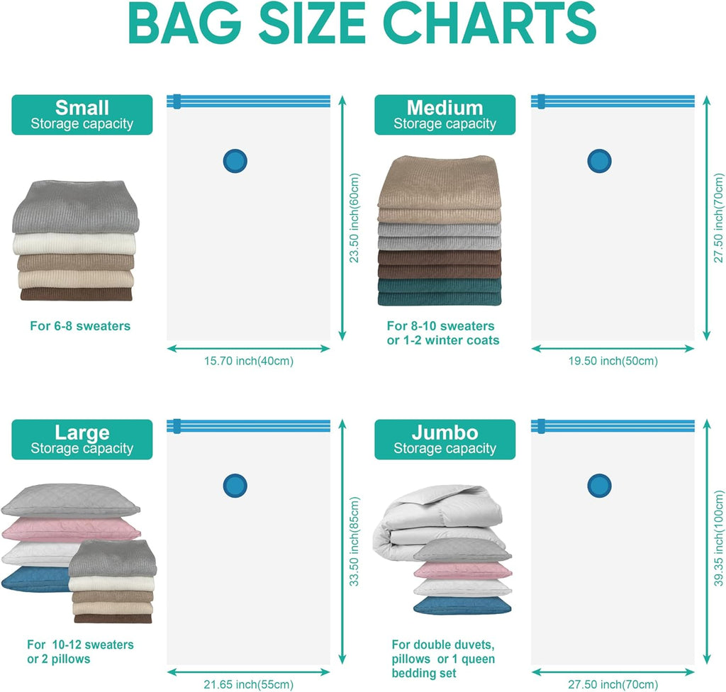 6-Pack Small Vacuum Storage Bags with Pump – Space Saver Bags for Clothes, Bedding, Blankets & Comforters