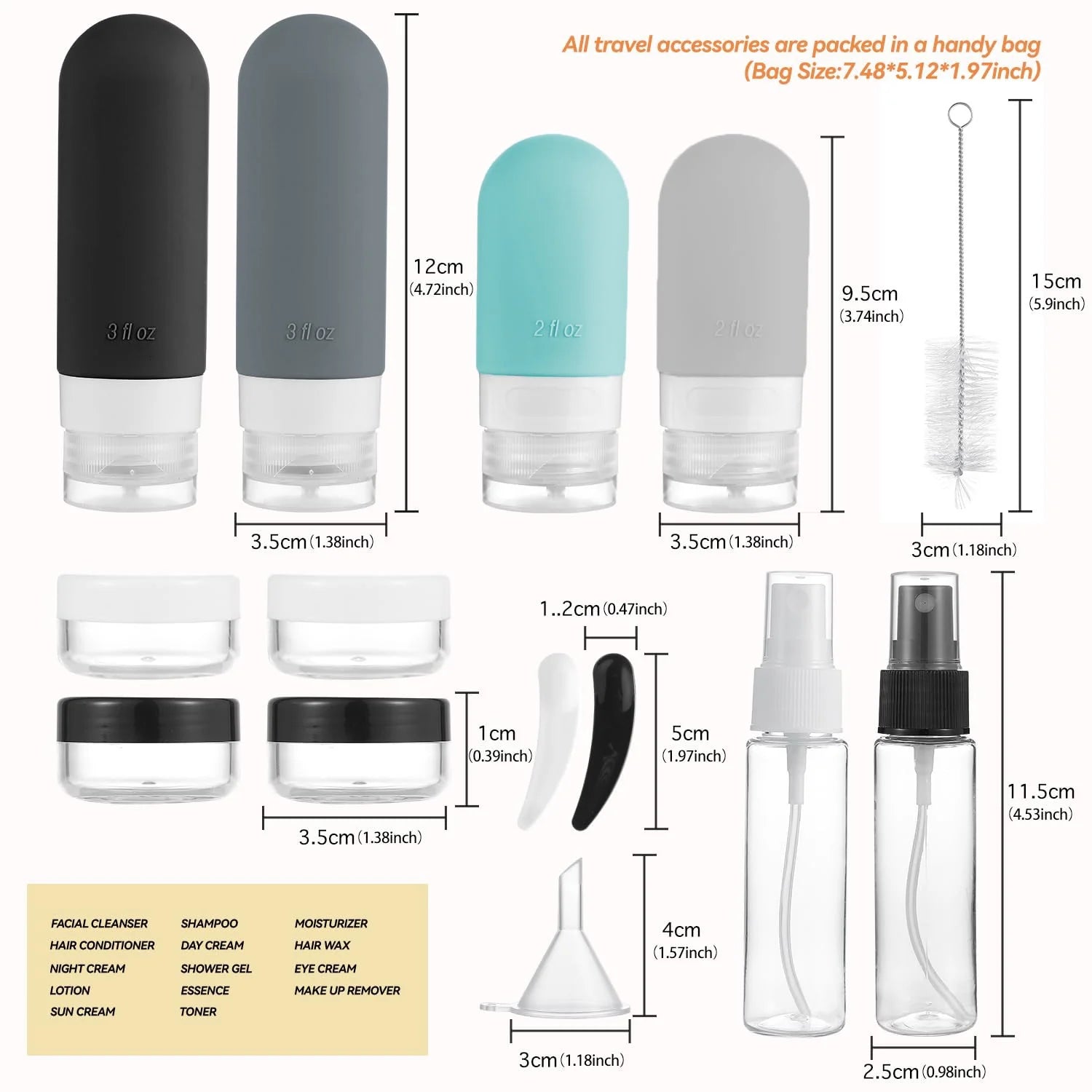 16 Pcs Travel Bottles for Toiletries, Leak Proof Refillable Travel Containers, Travel Essentials Silicone Toiletry Bottles (Grey)