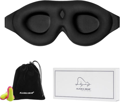 Memory Foam Sleep Mask – 3D Contoured Blackout Eye Mask with Earplugs, Soft & No Pressure on Eyelids, for Men & Women 