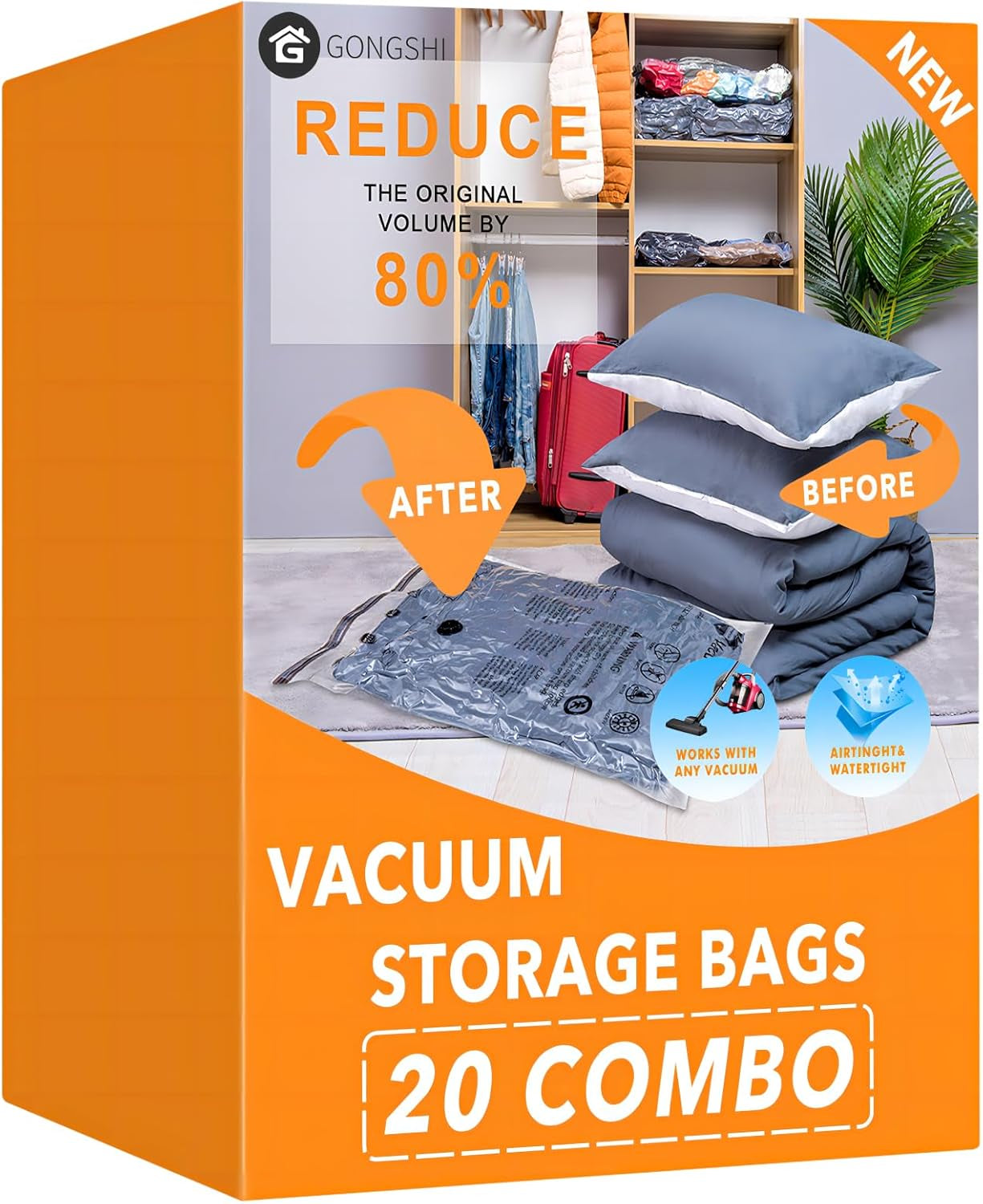 24-Pack Vacuum Storage Bags with Electric Pump – Jumbo, Large, Medium, Small & Roll-Up Bags for Clothes, Bedding, Pillows & Travel