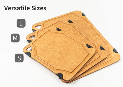 Small Eco-Friendly Wood Fiber Cutting Board, Non-Slip, Dishwasher Safe, Juice Grooves, BPA-Free, 11.5" x 9.25", Natural Slate