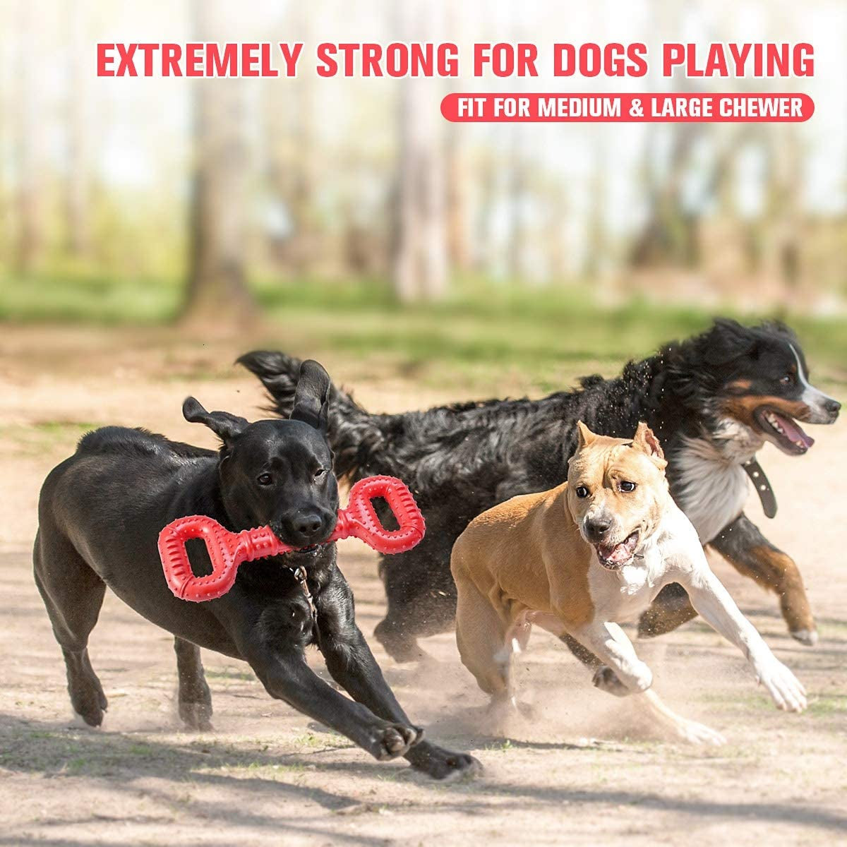 Feeko Dog Toys for Aggressive Chewers Large Breed, 15 Inch Interactive Long Lasting Dogs Toy with Convex Design Natural Rubber Tug-Of-War Toy for Medium Large Tooth Clean(Red)