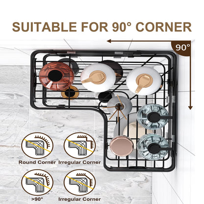 5 PCS Corner Shower Caddy, No Drilling Stainless Steel Shower Storage Rack with Hooks & Toothpaste Holder for Bathroom, Black