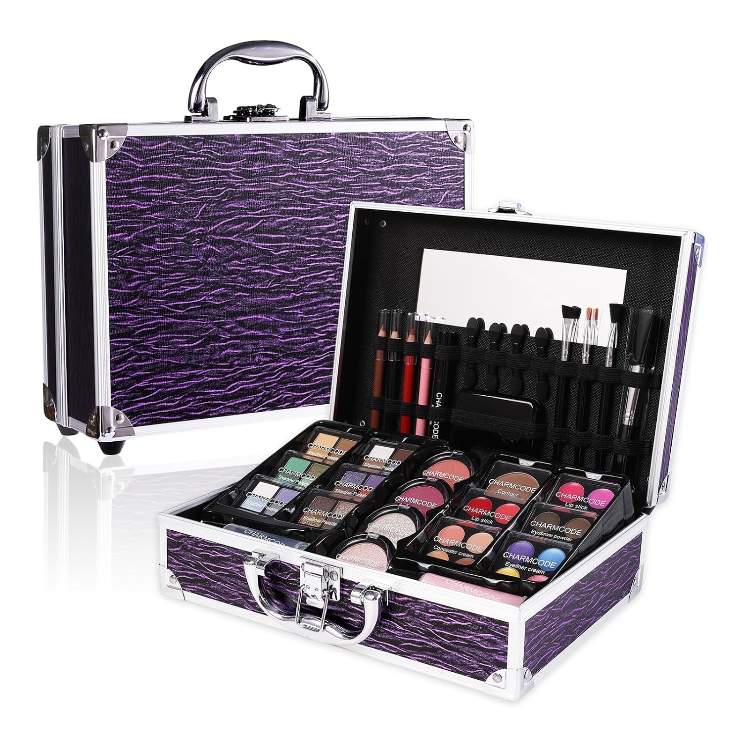 Makeup Kit for Teen Girls & Women, Full Beauty Train Case with Starter Cosmetic Set – Eyeshadow, Lip Gloss, Blush, Highlighter, Brushes & More (Purple)
