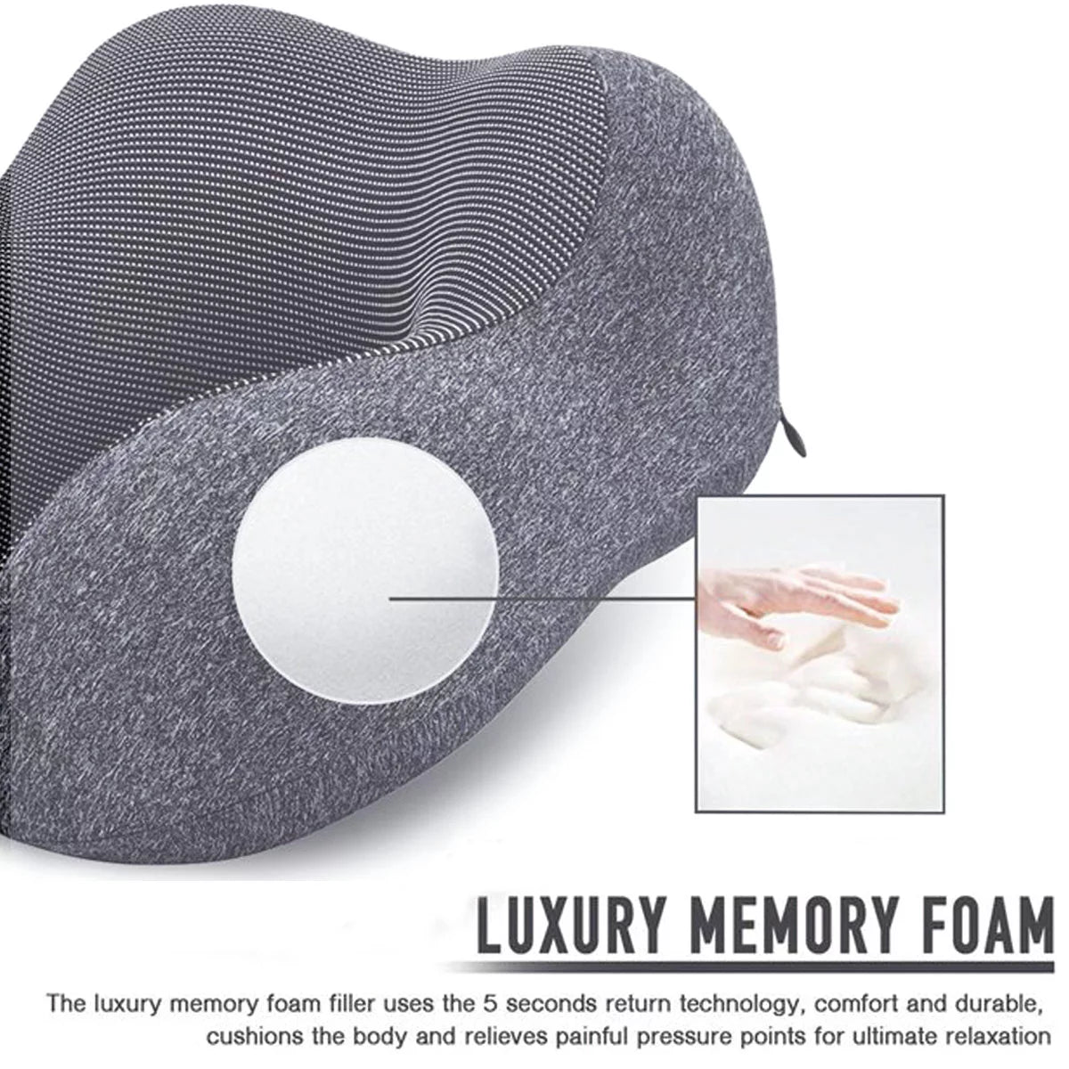 Memory Foam Travel Neck Pillow – U-Shaped Support with 3D Contoured Eye Mask, Earplugs & Travel Bag