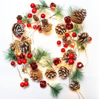 Casy Nest Christmas Garland Decoration with Lights, 7FT 20LED Pine Cone Red Berry Bell Battery Operated Christma String Light, Lighted up Pinecone Vine Indoor Outdoor Xmas Tree New Year Holiday Decor