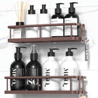 Adhesive Rustproof Shower Caddy with Removable Hooks, Large Capacity Bathroom Organizer, No-Drill Storage Shelf, Black