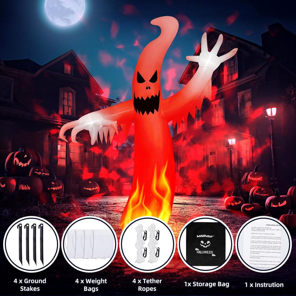 Halloween inflatable ghost with red LED lighting for spooky outdoor holiday decor