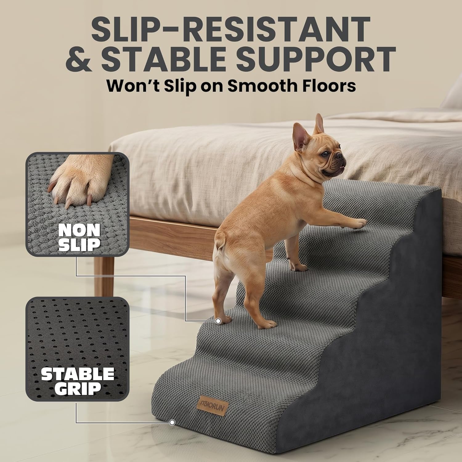 Dog Stairs for Small Dogs & Cats – 5-Step, 23" Non-Slip