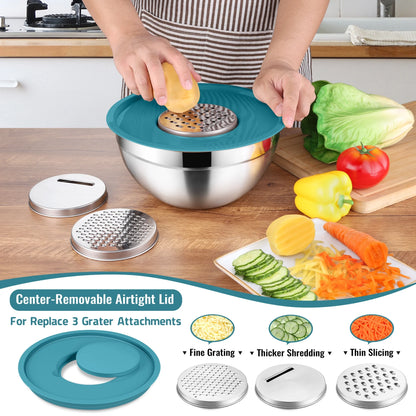 35-Piece Stainless Steel Nesting Mixing Bowl Set with Lids, 7 Sizes with 3 Graters & Kitchen Utensils for Mixing, Serving & Grating, Multi-Color