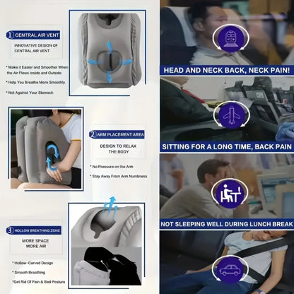 Portable inflatable pillow for airplanes cars buses and office