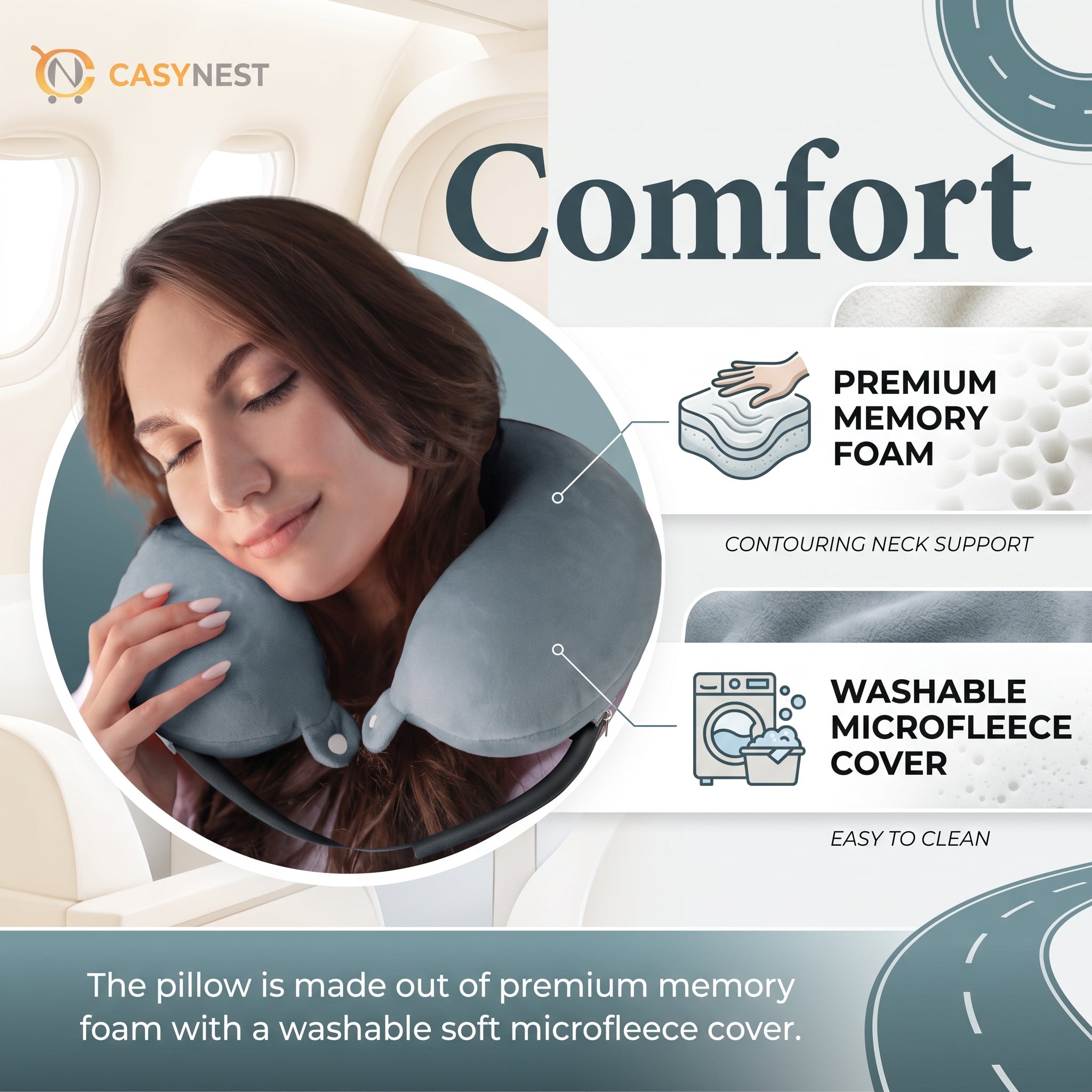 Memory Foam Travel Neck Pillow with MagSafe Phone Holder