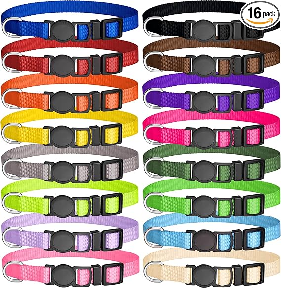16 Pack Adjustable Puppy ID Collars Safety Buckles