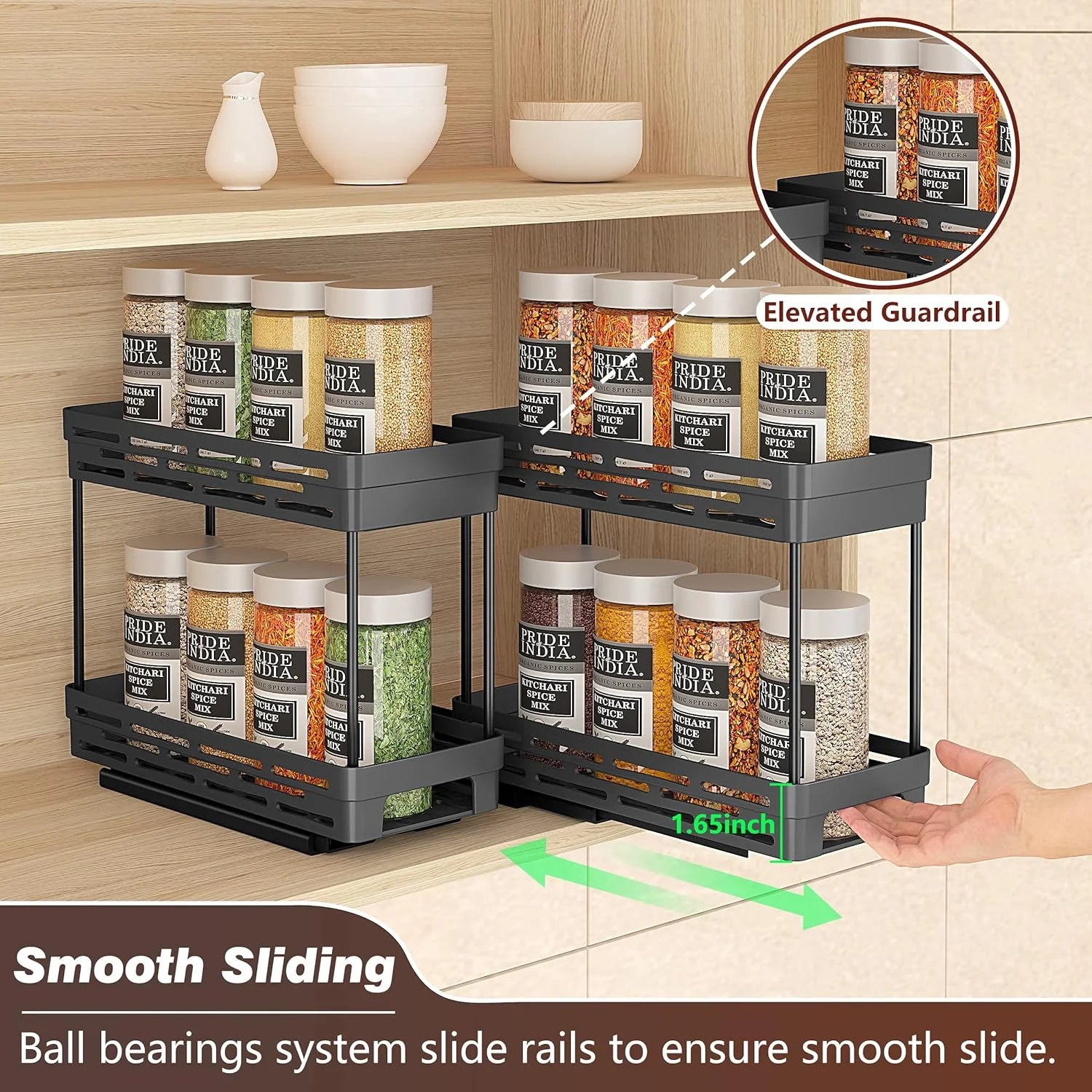 3-Pack 2-Tier Pull-Out Spice Rack Organizer for Cabinets, Slide-Out Spice Storage, Each Tier Holds 10 Jars, Easy to Install (4.33" W x 10.4" D x 8.5" H)