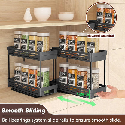 3-Pack 2-Tier Pull-Out Spice Rack Organizer for Cabinets, Slide-Out Spice Storage, Each Tier Holds 10 Jars, Easy to Install (4.33" W x 10.4" D x 8.5" H)