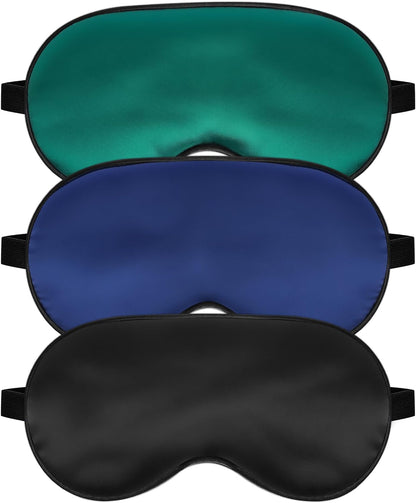 Silk Sleep Mask – Adjustable Satin Blackout Blindfold for Men & Women, Comfortable Night Sleep (Black, Blue, Green)