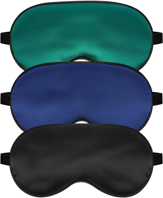 Silk Sleep Mask – Adjustable Satin Blackout Blindfold for Men & Women, Comfortable Night Sleep (Black, Blue, Green)