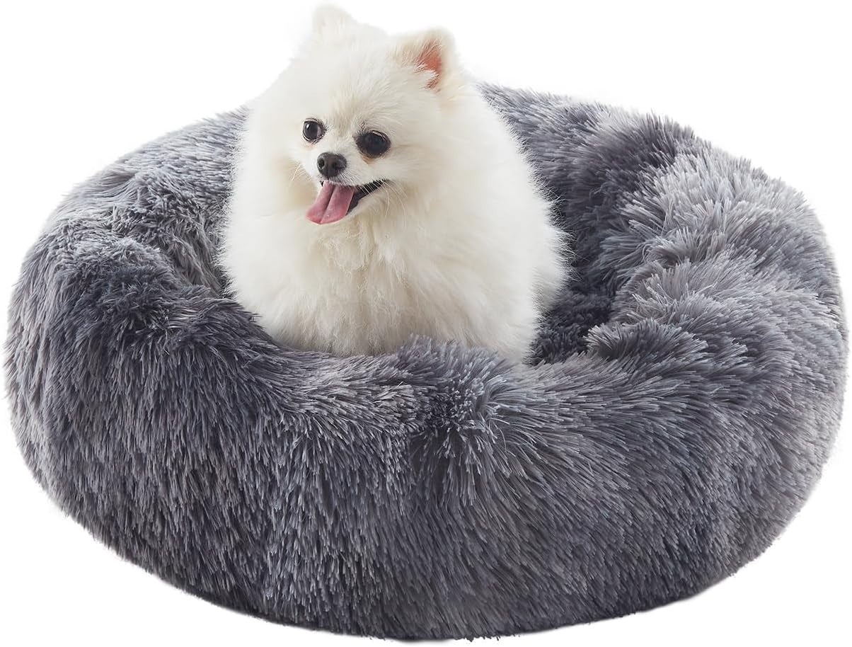 Donut Dog Bed for All Dogs Calming Plush Washable Round Bed 