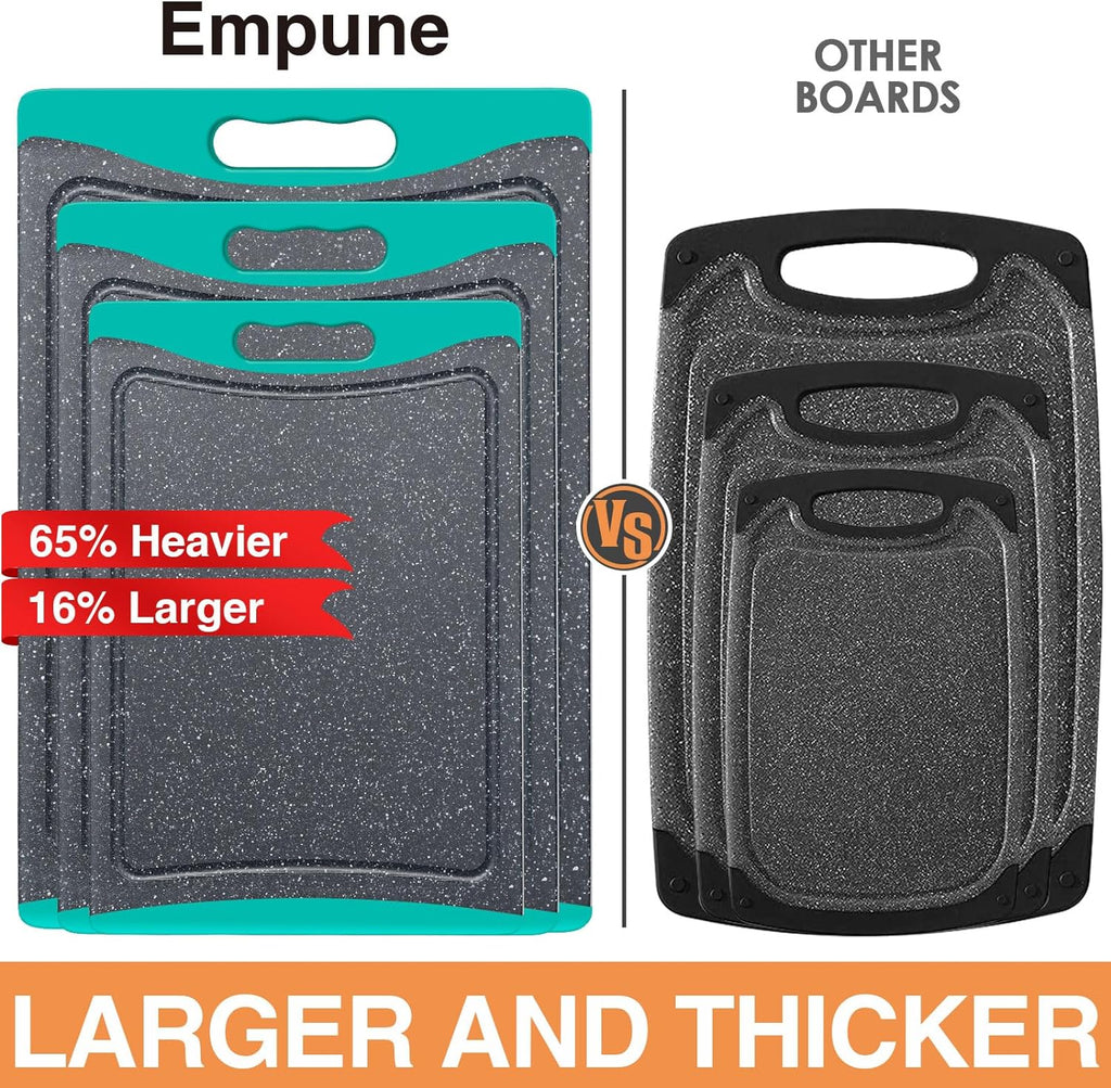 3-Pack Extra Large Plastic Cutting Boards with Juice Grooves & Easy-Grip Handles, Dishwasher Safe, Turquoise