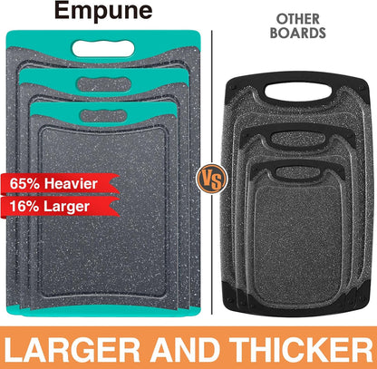 3-Pack Extra Large Plastic Cutting Boards with Juice Grooves & Easy-Grip Handles, Dishwasher Safe, Turquoise