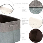 3-Pack Large Storage Basket Set, Trunk Organizer, Clothes Toys Bin, 15 X 10 X 10 Inches, Big Rectangular Canvas Fabric Collapsible Shelf Box with Handles, Stone Blue & Grey