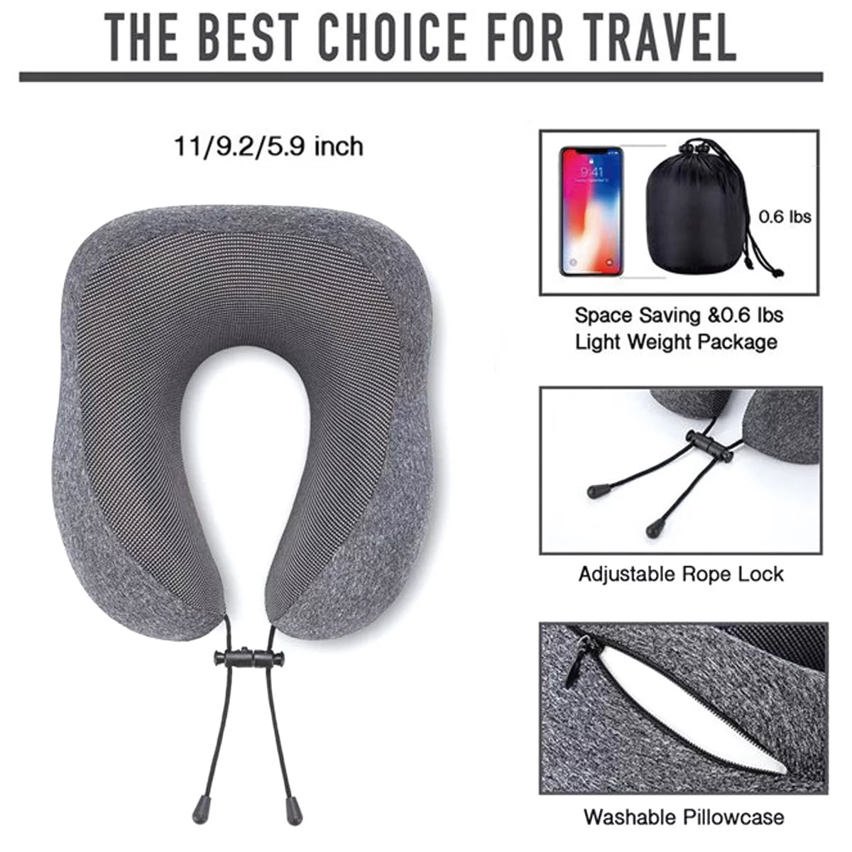 Memory Foam Travel Neck Pillow – U-Shaped Support with 3D Contoured Eye Mask, Earplugs & Travel Bag