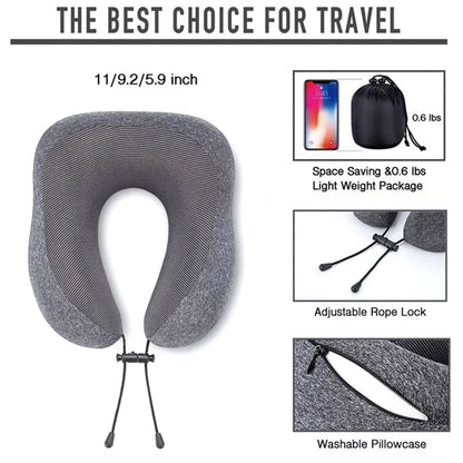 Memory Foam Travel Neck Pillow – U-Shaped Support with 3D Contoured Eye Mask, Earplugs & Travel Bag