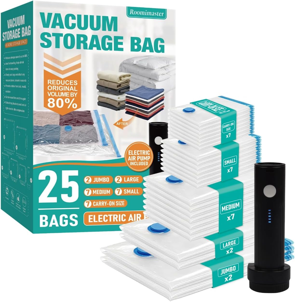 10 Large Vacuum Storage Bags with Hand Pump – Space Saver Bags for Clothes, Blankets, Comforters & Travel Luggage