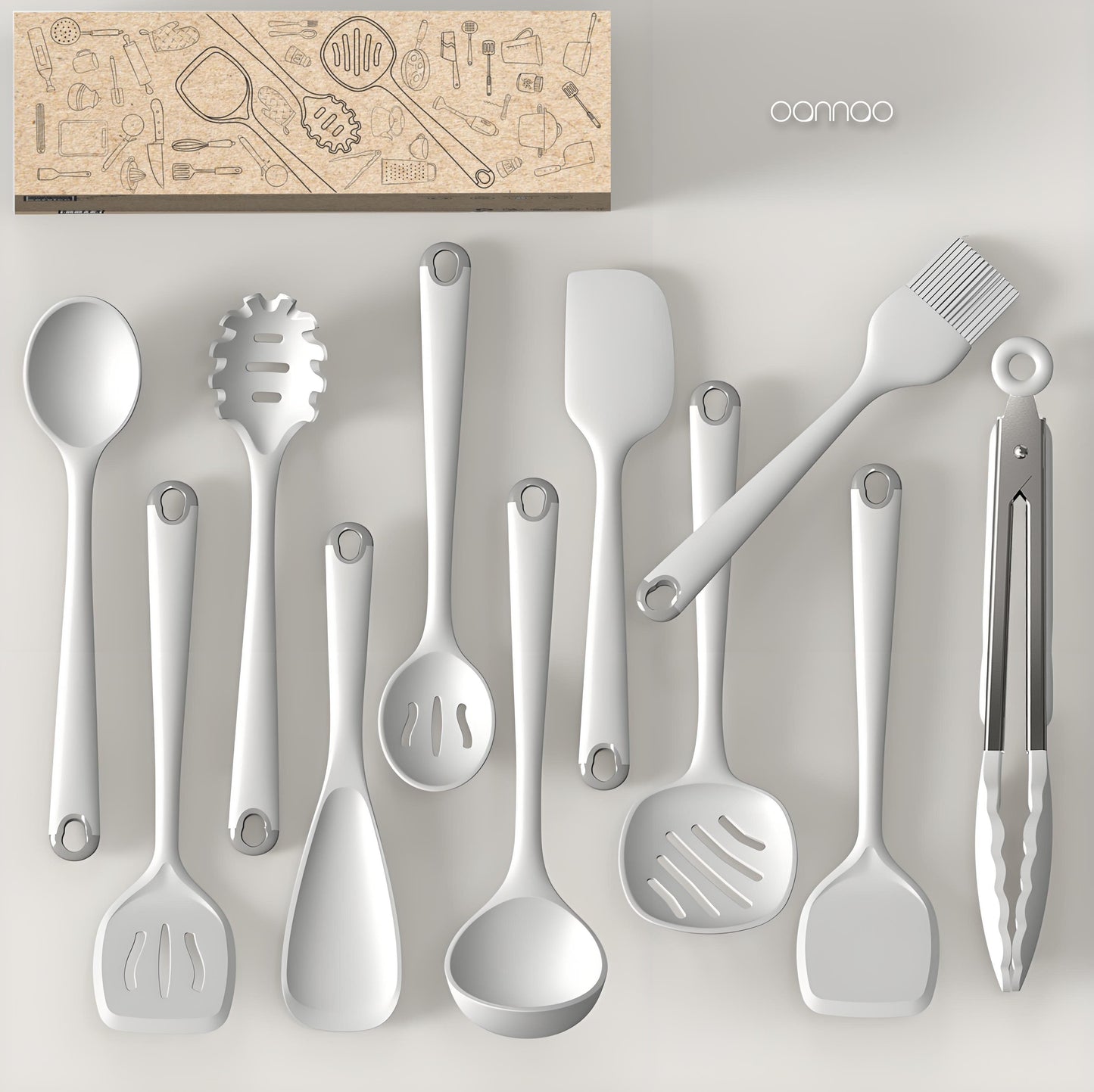 Silicone Kitchen Utensil Set, 600°F Heat Resistant Tools for Nonstick Cookware – Spatula, Spoon, Whisk, Tongs, Dishwasher Safe, BPA-Free (Cream White)