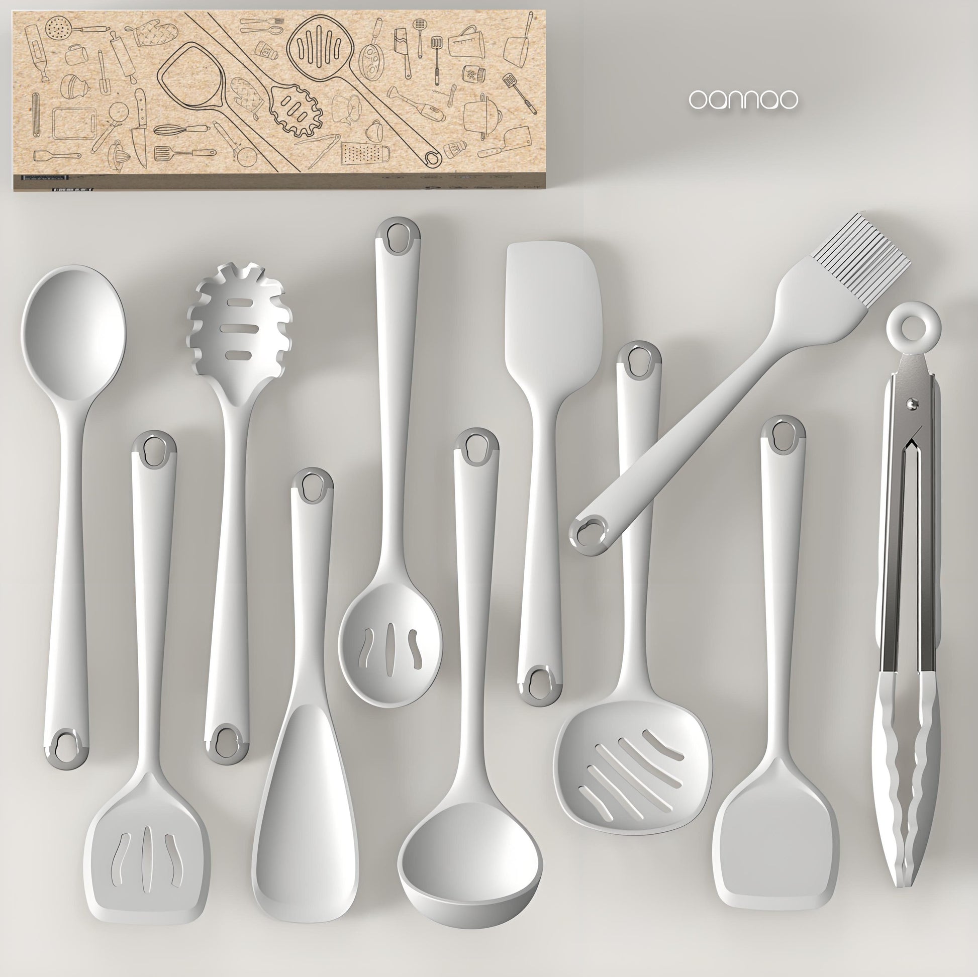 Silicone Kitchen Utensil Set, 600°F Heat Resistant Tools for Nonstick Cookware – Spatula, Spoon, Whisk, Tongs, Dishwasher Safe, BPA-Free (Cream White)